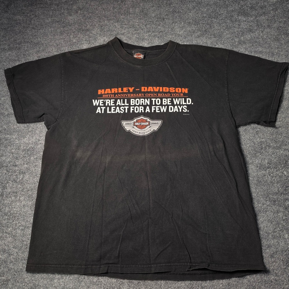 Vintage Harley Davidson 100th Anniversary Open Road Tour Shirt XL Black 2002